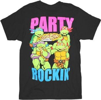 Teenage Mutant Ninja Turtles Party Rockin Black Mens T-shirt