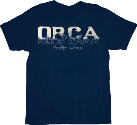 JAWS Orca Fishing Company Amity Island Navy Adult T-Shirt