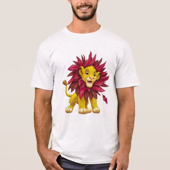 Lion King Simba cub mane of pink red leaves Disney T-Shirt