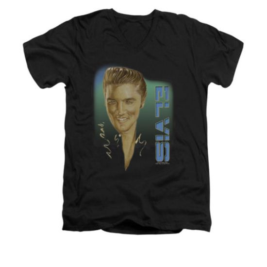 Elvis Presley Shirt Slim Fit V-Neck 56 Black T-Shirt