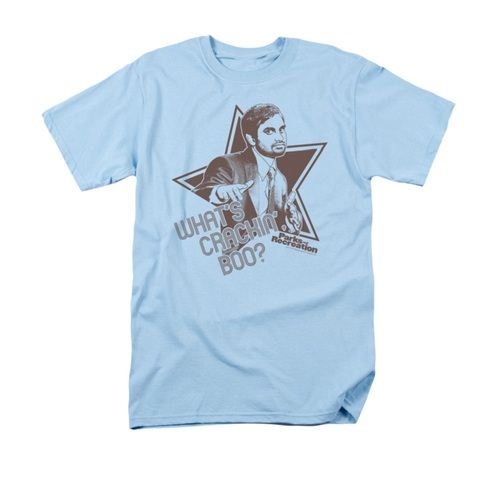 Parks and Recreation What's Crackin Boo Adult Light Blue T-Shirt