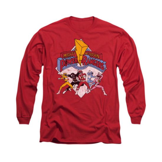 Power Rangers Shirt Distressed Logo Long Sleeve Red Tee T-Shirt
