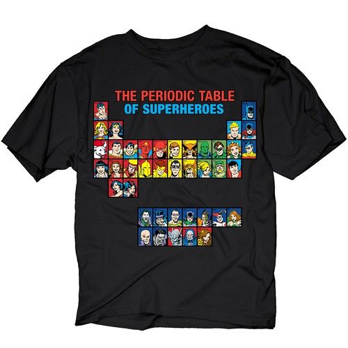 DC Comics Periodic Table of Superheroes Adult Black T-Shirt