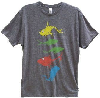 Dr. Seuss Fishes Swim Vintage Heather Charcoal Adult T-shirt