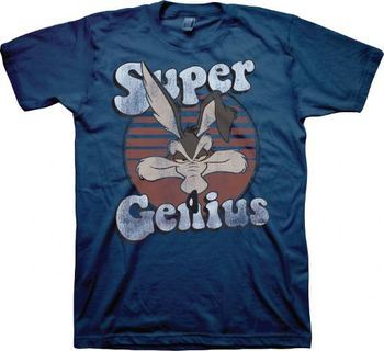 Looney Tunes Wile E. Coyote Super Genius Distressed Adult Navy T-Shirt