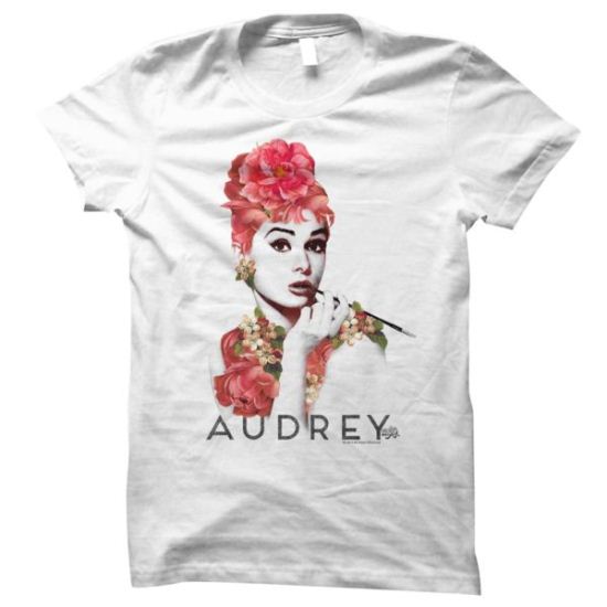 Audrey Hepburn Shirt Juniors Floral Exposure White Tee T-Shirt