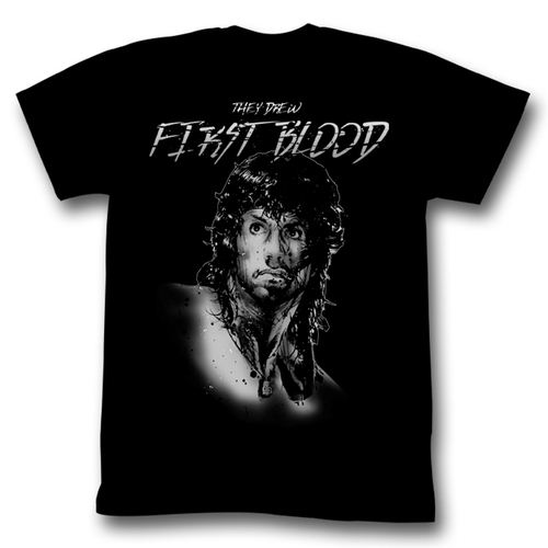 Rambo They Drew First Blood Adult Black T-shirt