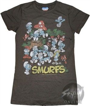 Smurfs Group Logo Black Baby Doll Tee by JUNK FOOD
