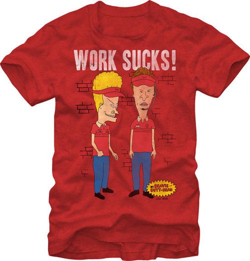 Beavis & Butthead Work Sucks Adult Red T-shirt