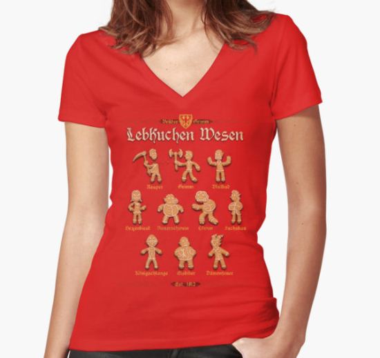 Grimm Gingerbread Women's Fitted V-Neck T-Shirt by Spiritgreen T-Shirt