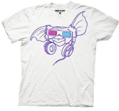 Gremlins Gizmo Headphones 3D Glasses White Adult T-Shirt
