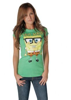 Spongebob Squarepants I Love Nerds Green Juniors T-shirt