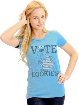 Sesame Street Vote Cookies Cookie Monster Juniors Light Blue T-Shirt