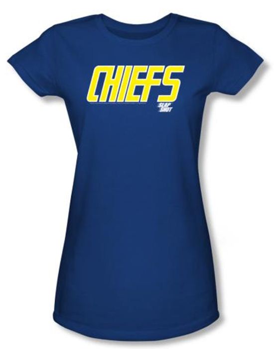 Slap Shot Juniors T-shirt Hockey Movie Chiefs Logo Royal Blue Shirt