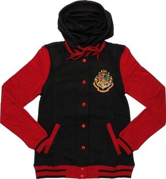 Harry Potter Hogwarts Crest Varsity Snap Front Hooded Junior Sweatshirt