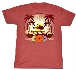 Magnum PI T-shirt Flowers Classic Adult Red Heather Tee Shirt