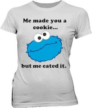Sesame Street Cookie Monster Me Eated It Silver Juniors T-shirt