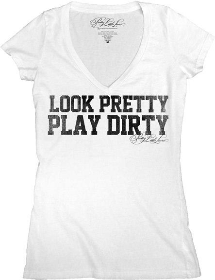 Pretty Little Liars Look Pretty Play Dirty Juniors White V-Neck T-shirt