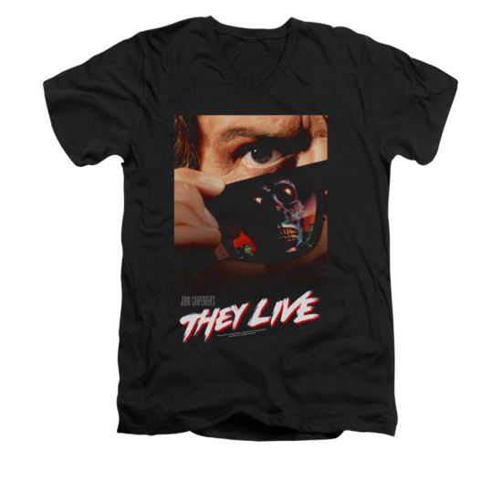 They Live Shirt Slim Fit V Neck Poster Black Tee T-Shirt