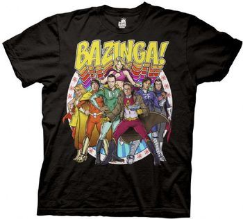 The Big Bang Theory Bazinga Superheros Adult Black T-shirt