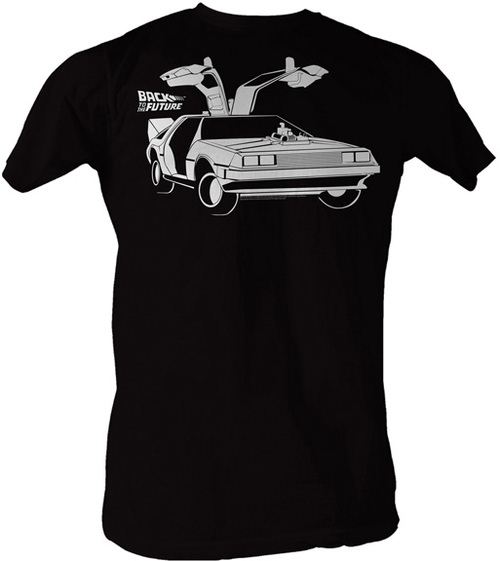 Back to the Future Open Delorean Car Adult Black T-shirt