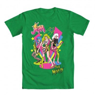 Jem and the Holograms The Misfits Playing Retro Adult Green T-Shirt