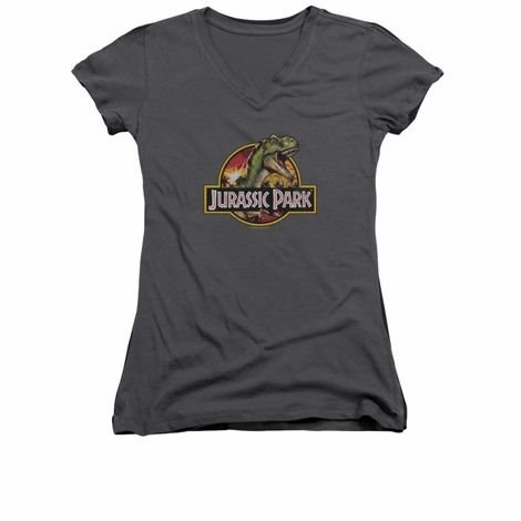 Jurassic Park Retro Rex V Neck Juniors T Shirt
