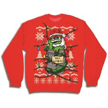 Sesame Street Oscar the Grouch Bah Humbug Adult Red Ugly Christmas Sweatshirt