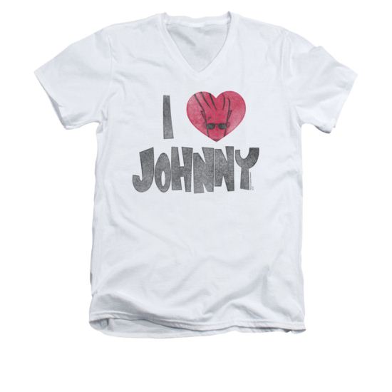 Johnny Bravo Shirt Slim Fit V Neck I Heart Johnny White Tee T-Shirt
