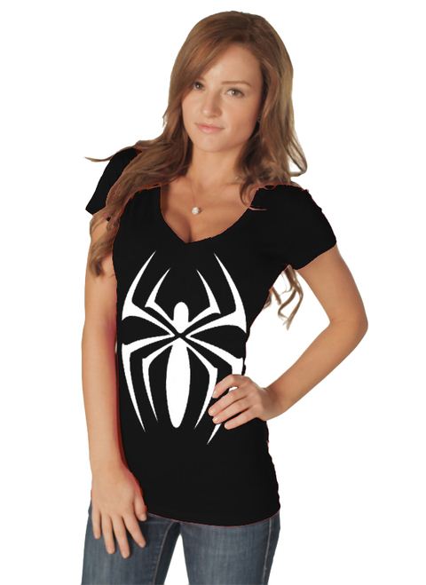 Marvel Spider Girl V-neck Juniors Black Costume T-shirt