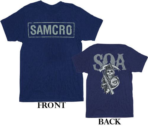 Sons of Anarchy SOA Samcro Cracked 2-Sided Navy Adult T-shirt