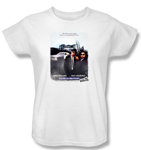 The Blues Brothers Ladies T-shirt Movie Distressed Poster White Tee