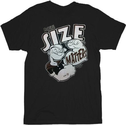 Popeye Size Matters Big Arms Black Mens T-shirt