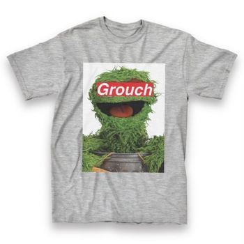 Sesame Street Oscar the Grouch Label Covered Eyes Adult Charcoal T-Shirt