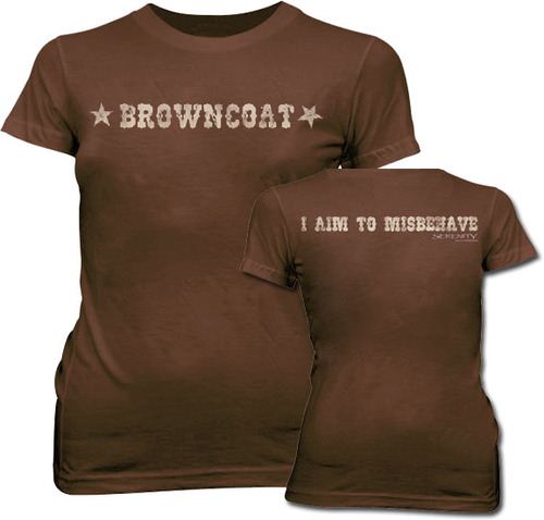Serenity Browncoat Aim to Misbehave Brown Juniors T-shirt