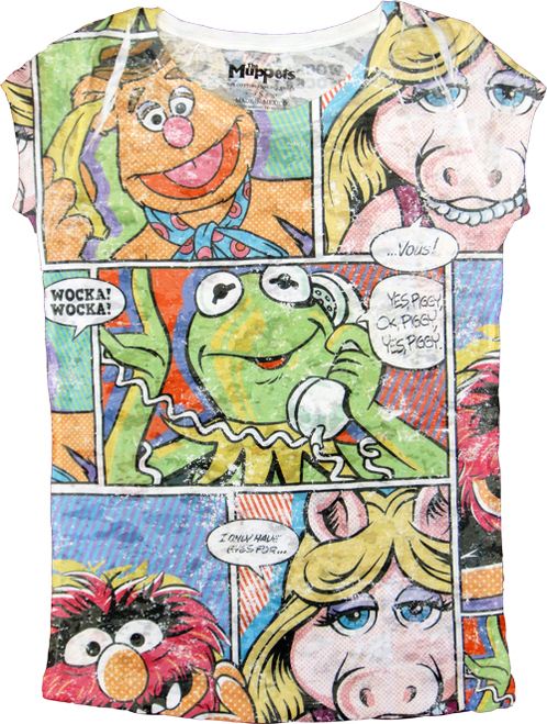 The Muppets Comics Squares White Sublimation Burnout Juniors T-shirt