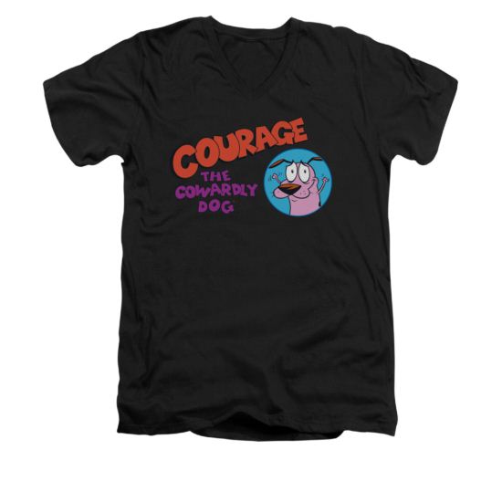 Courage The Cowardly Dog Shirt Slim Fit V Neck Courage Logo Black Tee T-Shirt