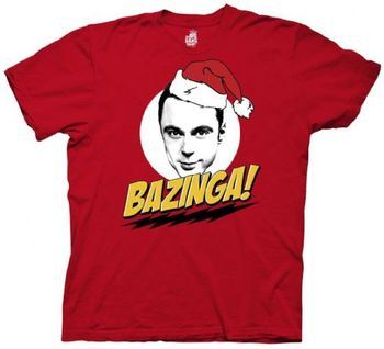 The Big Bang Theory Sheldon Cooper Bazinga Santa Hat Adult T-Shirt