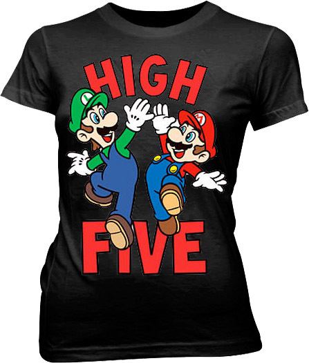 Nintendo Mario & Luigi High Five Sheer Black Juniors T-shirt