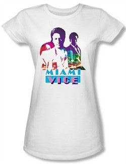 Miami Vice Juniors T-shirt Crockett And Tubbs White Tee Shirt