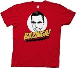 The Big Bang Theory T-shirt Bazinga With Sheldon Adult Red Tee Shirt