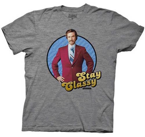 Anchorman Ron Burgundy Stay Classy Adult Dark Gray T-Shirt