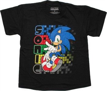 Sonic the Hedgehog Stacked Name Pixel Trails Youth T-Shirt