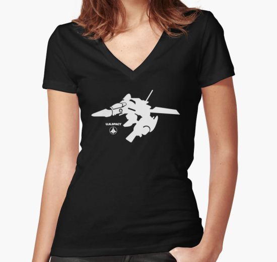 Macross Robotech Valkyrie Stencil Women's Fitted V-Neck T-Shirt by innovariart T-Shirt
