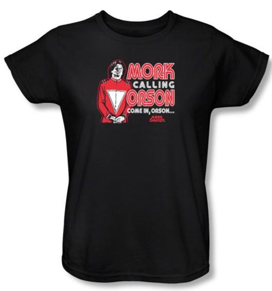 Mork and Mindy Ladies Shirt Mork Calling Orson Black T-Shirt