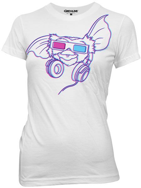 Gremlins Gizmo Headphones 3D Glasses White Juniors T-Shirt