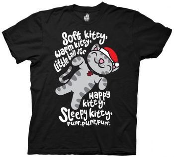 The Big Bang Theory Soft Kitty Santa Hat Adult Black T-Shirt