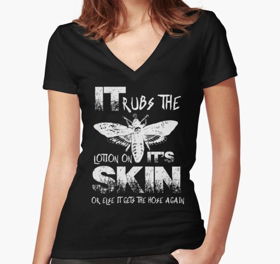 It Rubs The Lotion On Its Skin Women's Fitted V-Neck T-Shirt by kjanedesigns T-Shirt
