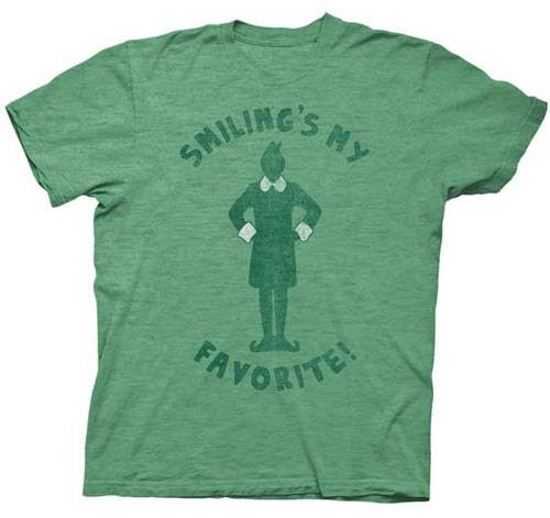 Elf Smiling's My Favorite Heathered Green Adult T-shirt