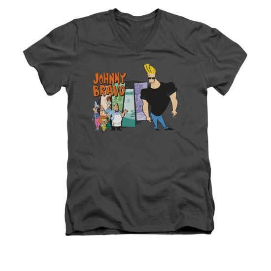 Johnny Bravo Shirt Slim Fit V Neck Johnny & Friends Charcoal Tee T-Shirt